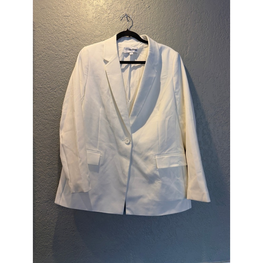 The Drop Womens White Single Button Tailored Blazer Notched Lapel Size L
